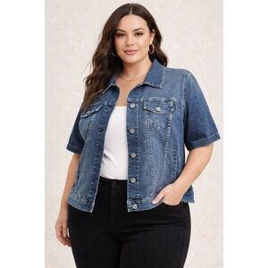 Torrid Denim Jacket Short Sleeve Button Front Blue Plus Size 1